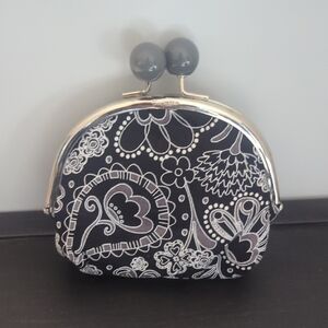 Thirty One Black and White Paisley Double Kiss-Lock Coin Purse New